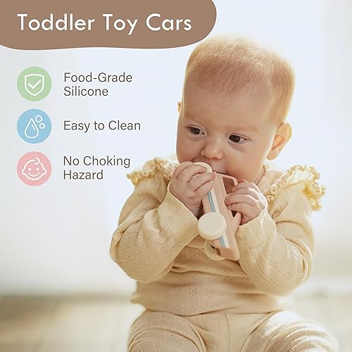 Miniatura 3 de Moonkie Autos de juguete de silicona de grado alimenticio para niños pequeños de 1 a 3 años, juguetes para bebés de 6 a 12 meses, juguetes