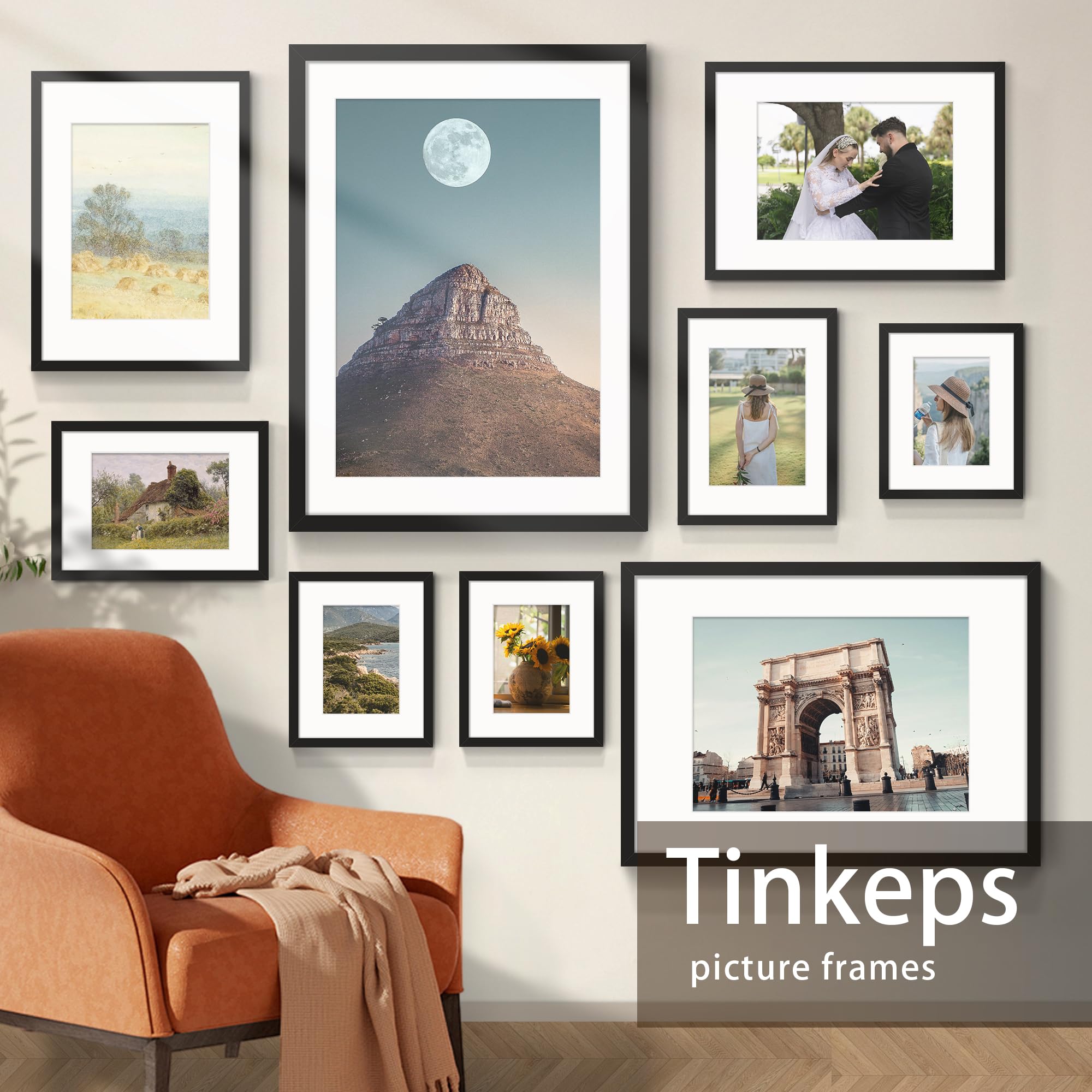 Tinkeps A2 Black Picture Frame Set of 4, Engineered Wood and