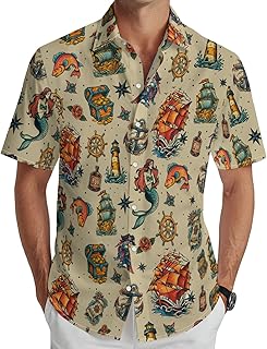 Funny Hawaiian Shirt for Men Vintage Print Short Sleeve Button Down Casu...