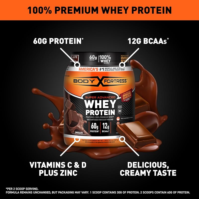 Body Fortress Super Advanced Whey Protein, Chocolate, 1.78 lbs image 2