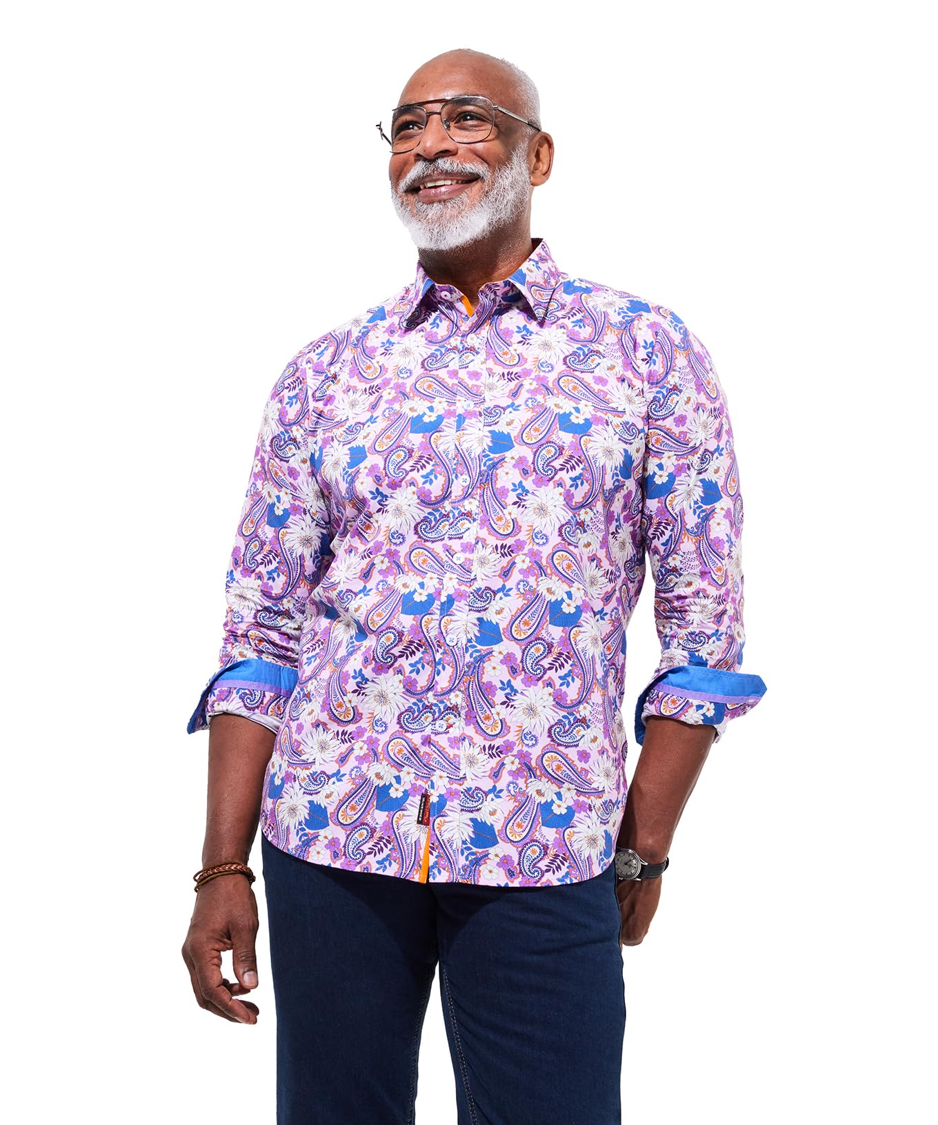 Joe Browns Men's Floral Paisley Long Sleeve Shirt Button, Purple, M