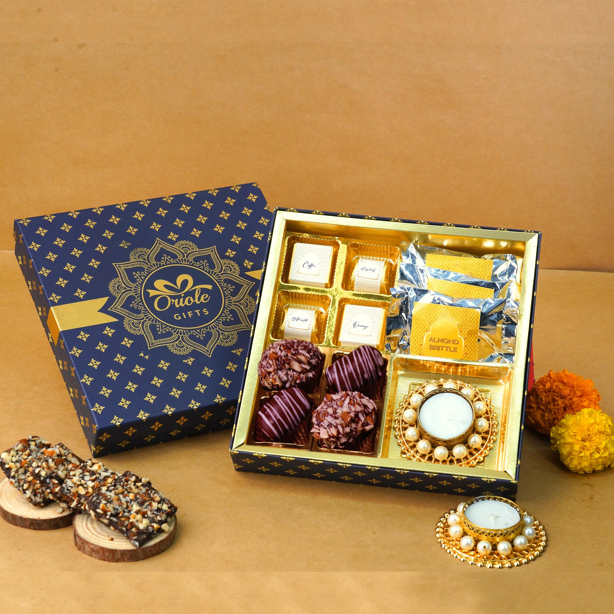 Diwali Gift Hamper for Employees & Family with Premium 4 Chocolate Bites, 3 Brittles, 4 Chocolate Dates, Greeting card & 1 Diya | Corporate Diwali Gift Box for Office Staff, Clients (B0CKXWZJCZ) Amazon Price History, Amazon Price Tracker