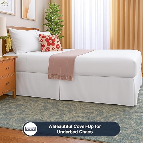 Miniatura 7 de Falda de cama plisada de lujo tamaño individual de 10 pulgadas, esquinas divididas  Hotel Luxury 1800 ultra suave a medida con volantes  Falda de