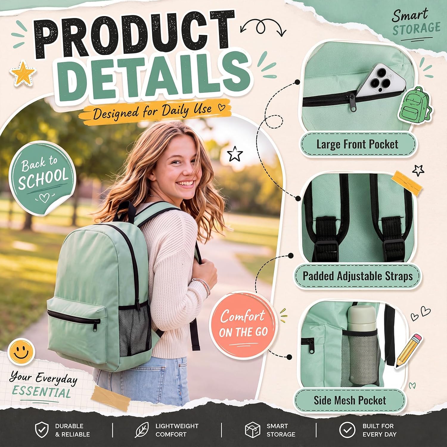 Harloon 17 Inch Backpacks Bulk Lightweight