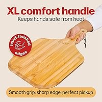 Vista 8 de HANS GRILL Pala de madera para pizza de 12 pulgadas, pala de madera de bambú, paleta de 12 pulgadas para horno, paleta de bambú natural de grado