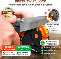 Vista 7 de Orange Ninja 7 en 1 herramienta de jardín y afilador de cuchillos – Afilar hacha, hacha, machete, podadora y tijeras – Una herramienta para todas