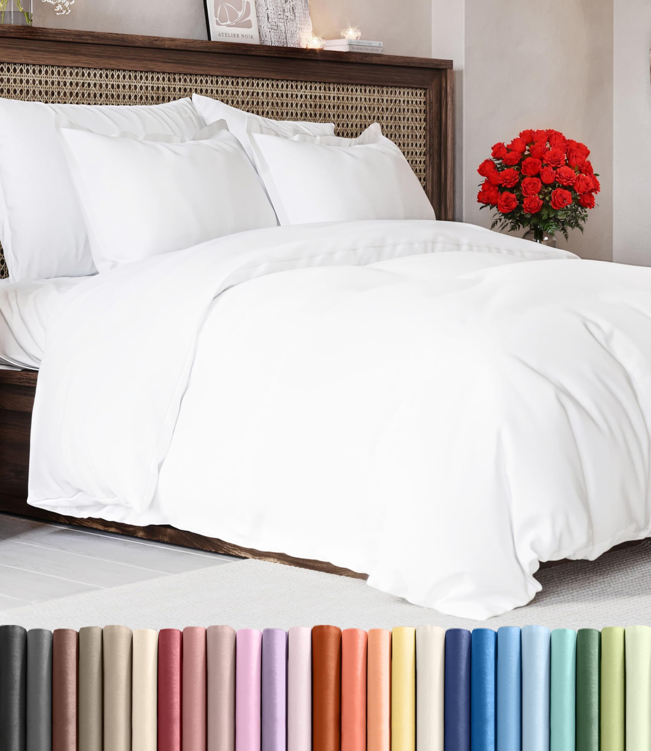 Duvet Cover King Size Set - Extra Soft King Size Duvet Cover - 104" x 90" King Duvet Cover w/ 2 Pillow Shams - Hotel Luxury, Easy Care & Fade Free - Comforter Cover w/ Zipper Closures & Ties (White)