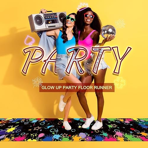 Miniatura 7 de Fabbay Alfombra de neón para decoración de fiesta, que brilla en la oscuridad, alfombra de los años 80, alfombra de pasillo de neón iluminada, pista