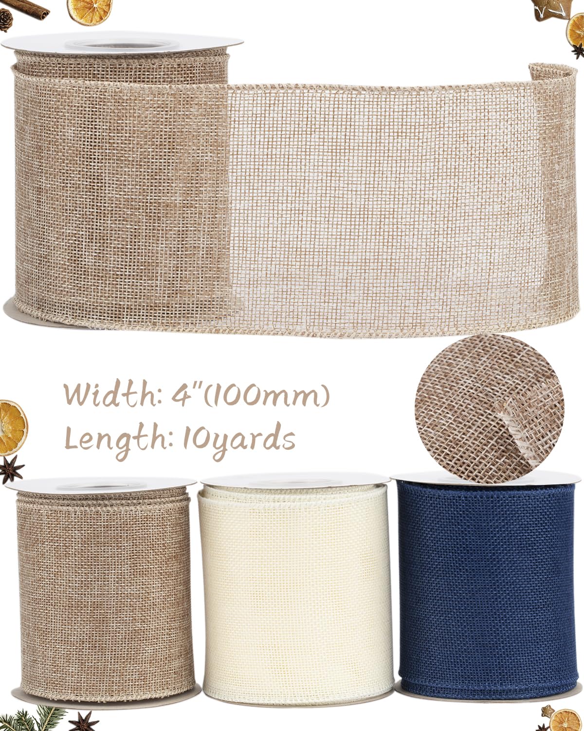Tekdeere Burlap Ribbon 100mm x 9 Meters, Natural Wired Ribbon for Crafts, Gift Wrapping, Wreaths, Bows, Tree Decoration and Outdoor Decoration - Image 2