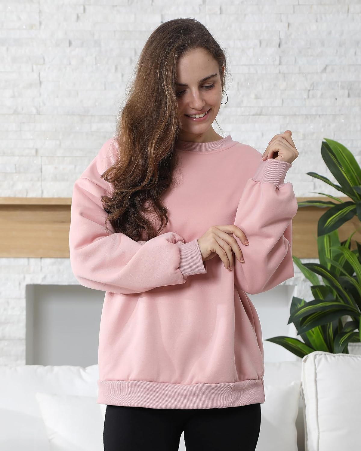 2 Pack Women's Sherpa Lined Sweatshirts Crewneck Fleece Pullover Long Sleeve Tops Winter Soft Sweatshirts no hood - Image 3