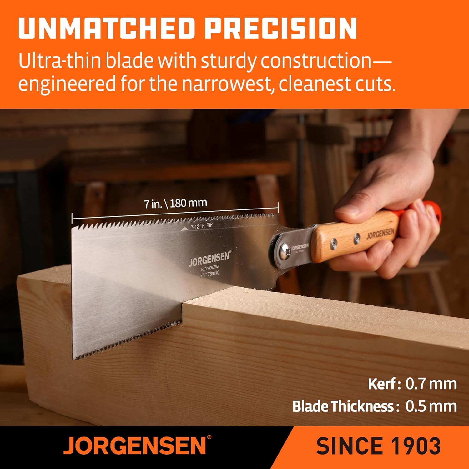JORGENSEN Japanese Pull Saw RYOBA, 7 Inch Pro Double Edge, SK5 Flexible Blade, 18 TPI & 7-12 TPI, Woodworking Hand Saw for Hardwood & Softwood, Wood Trim