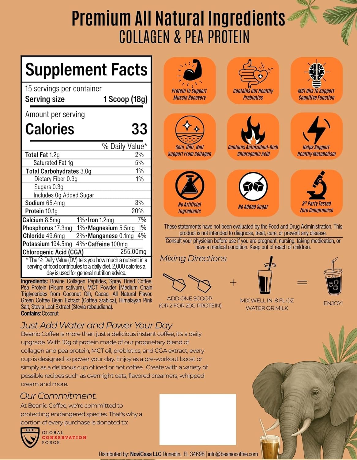 Protein Coffee Mocha with Collagen: Zero Added Sugar, 100% Natural Dairy-Free 10G Protein Instant Blend with Real Cocoa, High CGA Coffee, 100mg Caffeine, Collagen Peptides, 15 Servings - Image 5