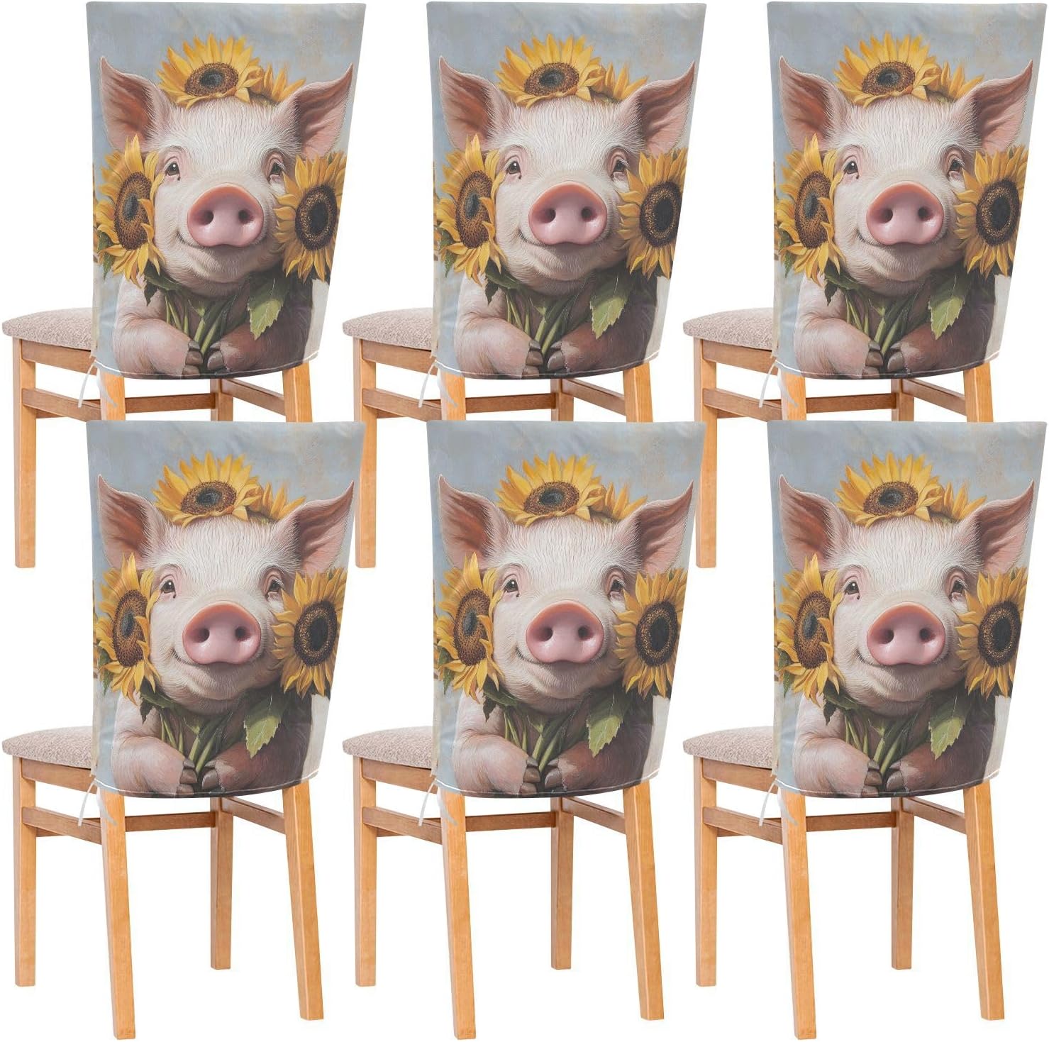 ALAZA Cute Cow Sunflowers Chair Back Cover Set of 6, Washable Reusable Removable Chair Slipcovers Decorative Chair Cover for Home Kitchen Wedding Party