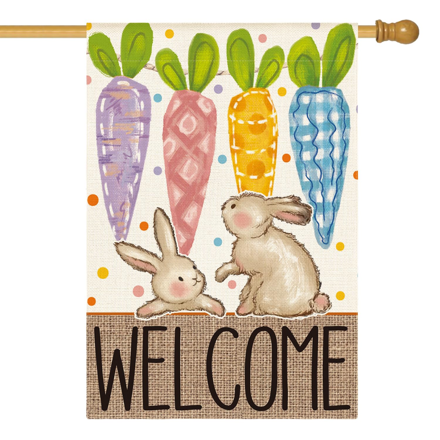 Drapeau de bienvenue de Pâques 71x101,6 cm extérieur double face motifs lapins et carottes