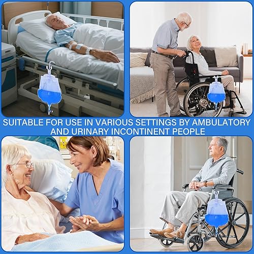 Miniatura 7 de Bolsas de catéter de 67.6 fl oz para hombres, bolsa de drenaje de orina con cámara antirreflujo, colección de orina de gran capacidad durante la