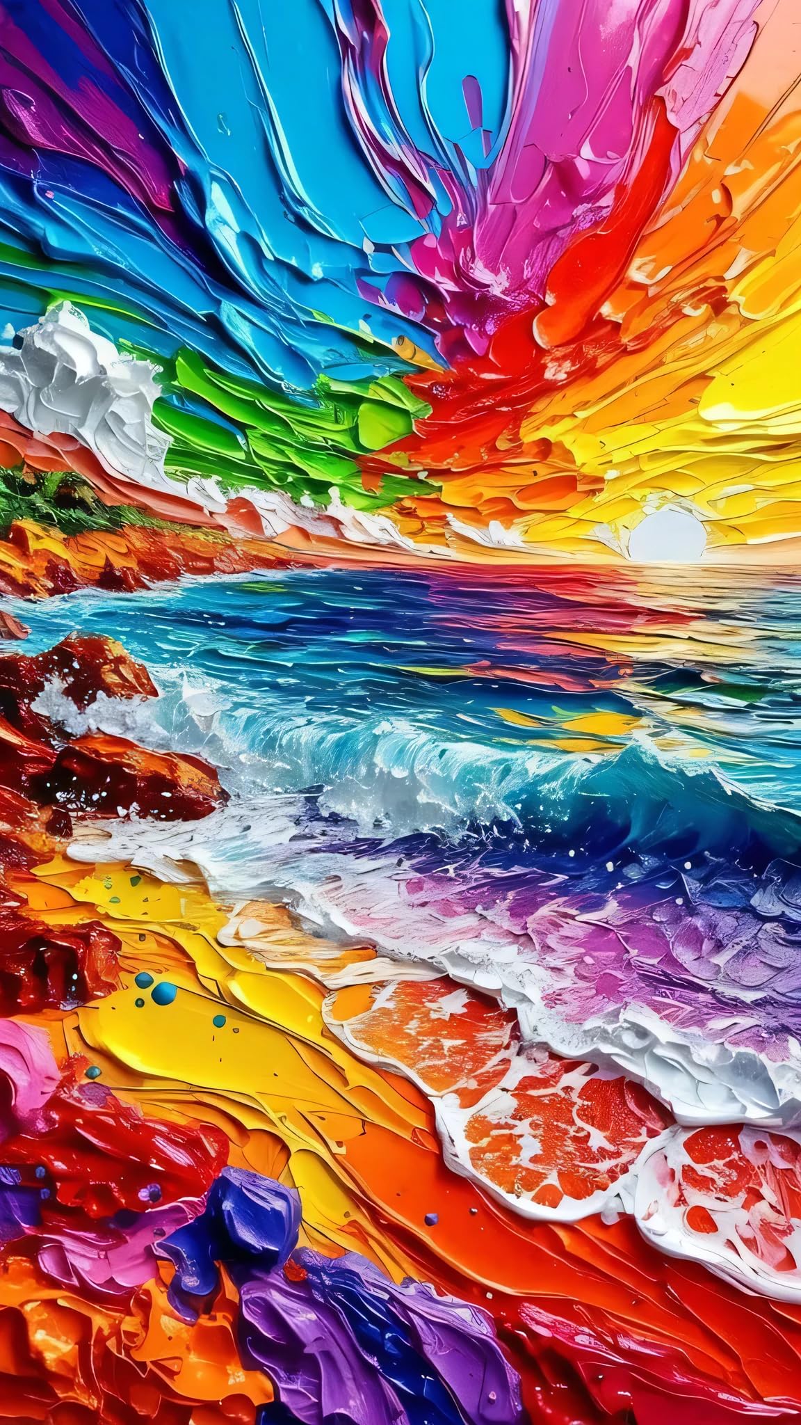 ARTGOTO Paint by Numbers for Adults, Colorful Beach Sunset DIY Acrylic Painting Kit, Large 15.7x27.5inch/40x70cm Canvas, Rainbow Ocean Wave Seascape Wall Decor, No Frame