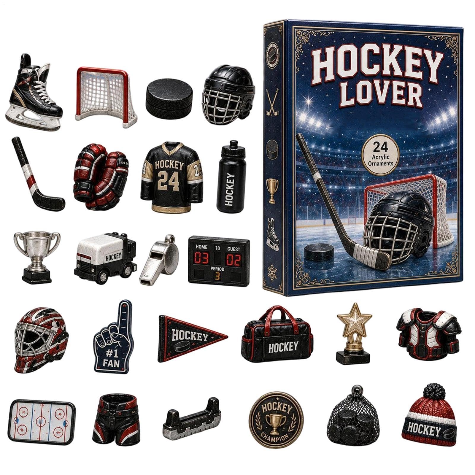 Ice Hockey Advent Calendars, 24 Day 2D Acrylic Sports Pendant Collectible