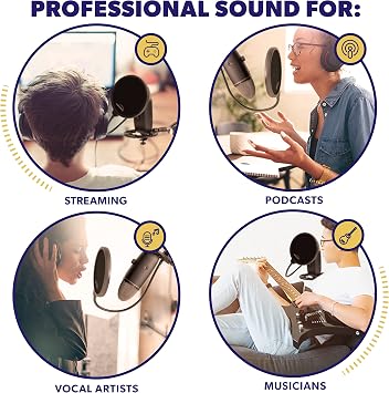Pop Filter Screen for Microphones - Gooseneck Clamps Compatible with Blue Yeti Microphone - Great Gift