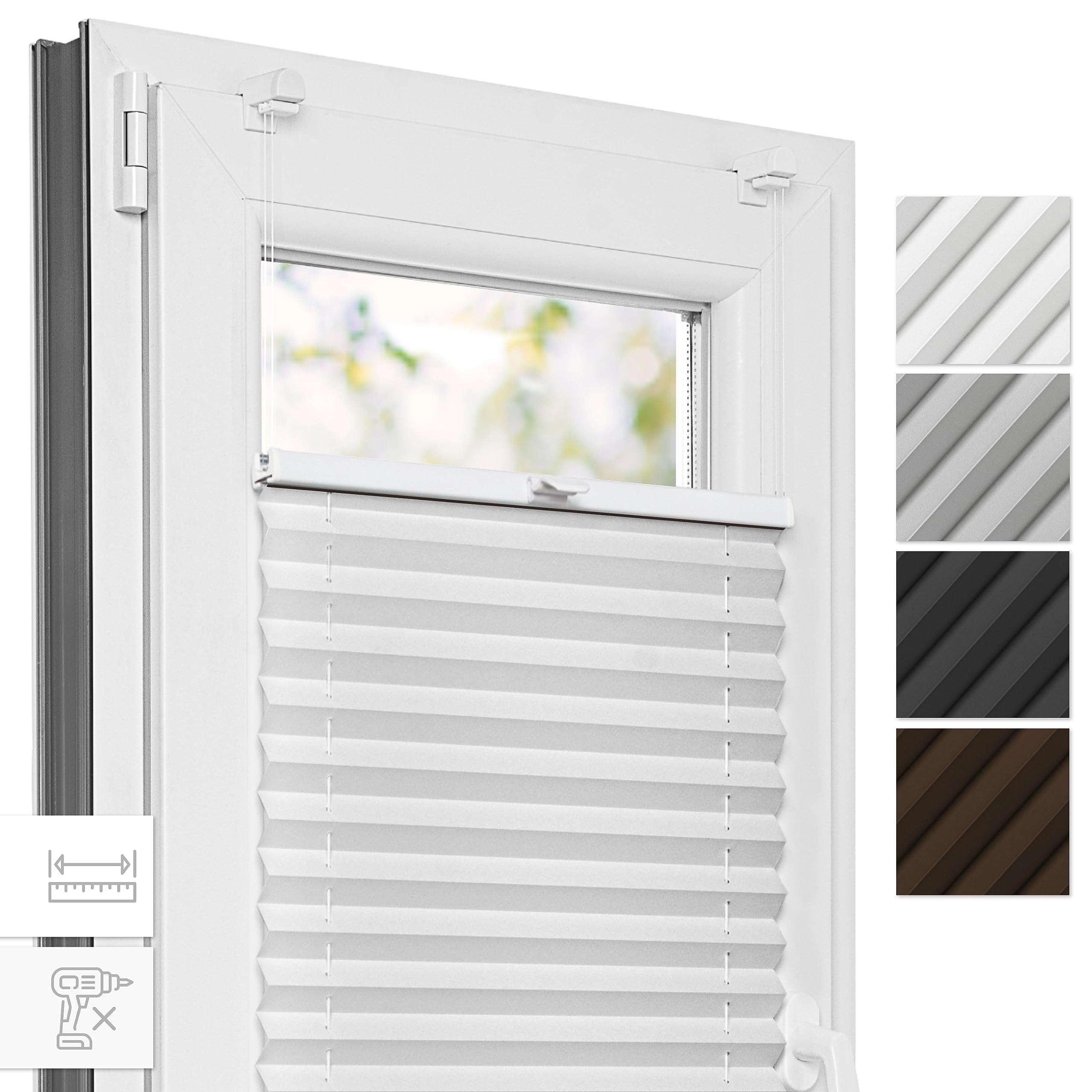 Estika Tenda plissettata senza forare - 75 x 230 cm - Bianco - per interni, per finestre, tessuto semi-trasparente, fissaggio a morsetto (Klemmfix), protezione solare