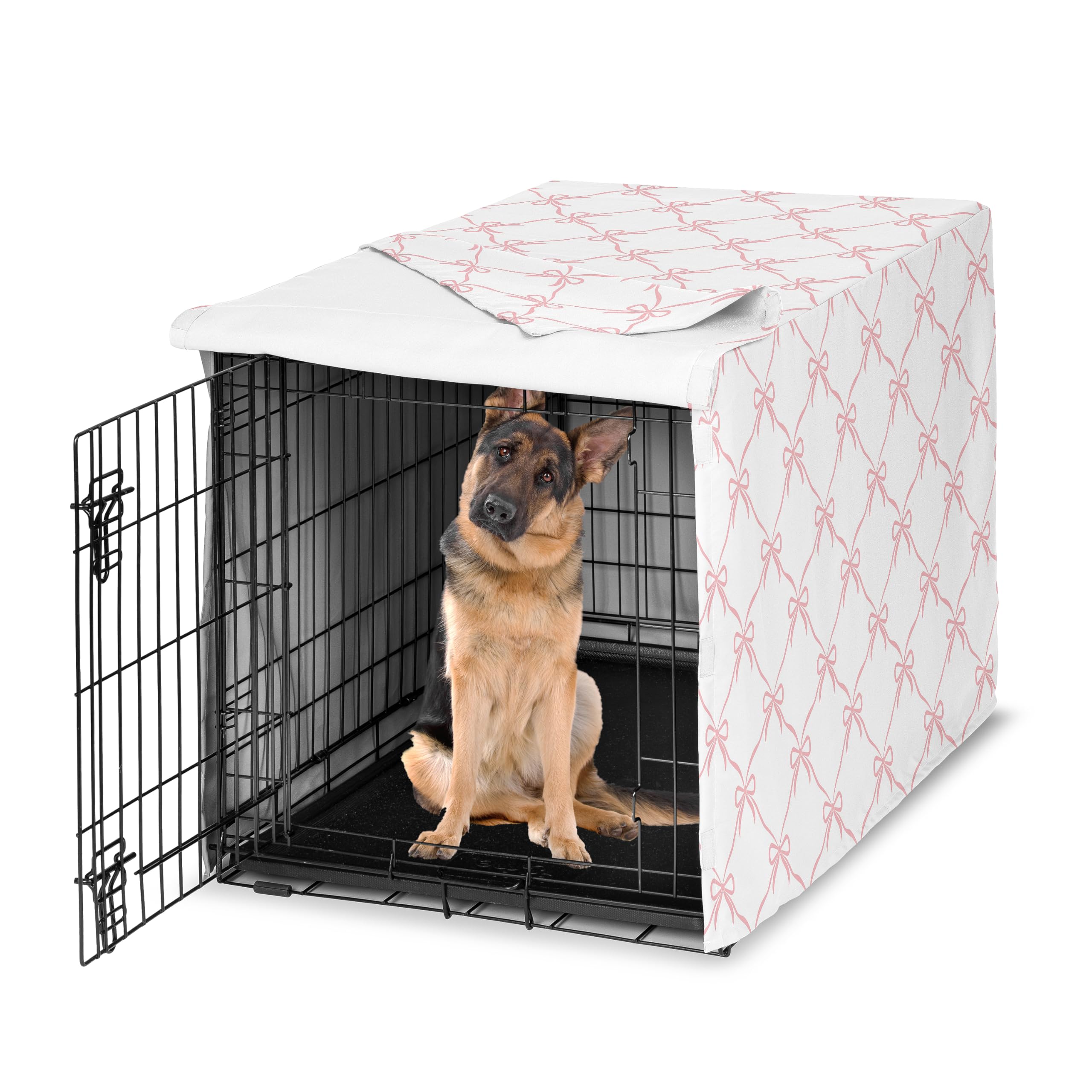 Sweet Jojo Designs 48in. Large Dog Crate Cover (Pink Bows) for Girls Pet Cage, Kennel Covers (Blush and White Elegant Designer Bow for The Ballerina, Dancer, Princess, Coquette Ballet Collection)