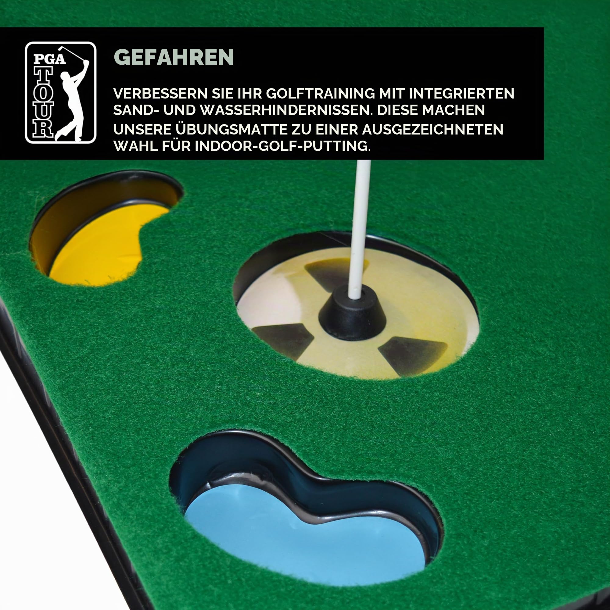PGA Tour Putting-Matte mit zusammenklappbarem Putter und Ausrichtungsführung, 1,8 m