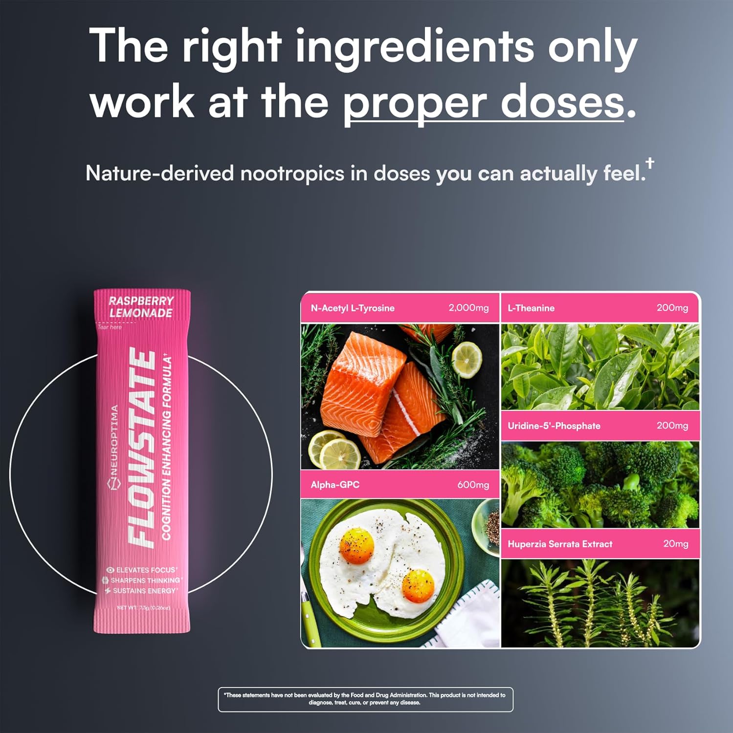 NEUROPTIMA® Flowstate - Performance Nootropic Complex for Energy, Focus & Productivity | Extended Release Caffeine, L-theanine, Theobromine, Alpha-GPC, nooLVL® | 30 Servings - Raspberry Lemonade