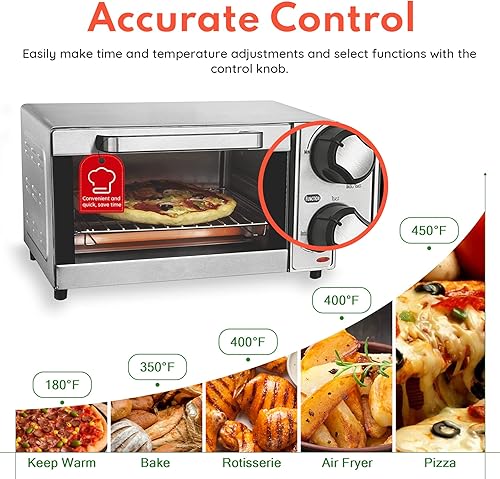 Miniatura 3 de Hornos tostadores pequeños, Horno tostador de encimera y máquina de pizza de gran capacidad de 4 rebanadas, acero inoxidable, 12 litros