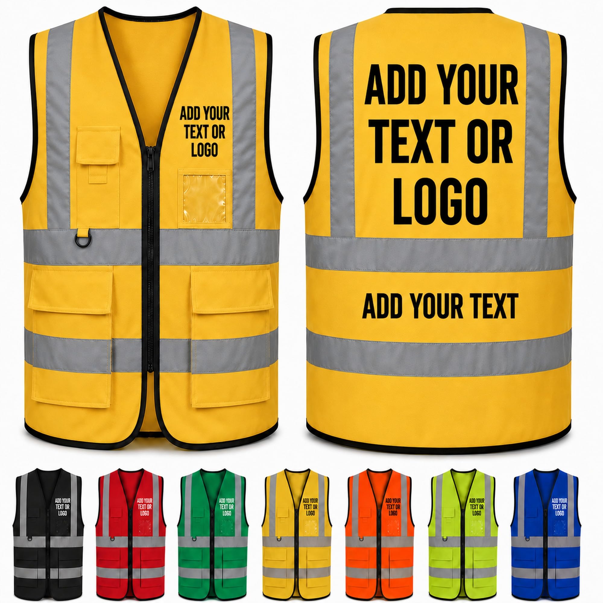 Personalised Hi Vis Vest with Custom Text or Logo, Adult M-XXL, Yellow