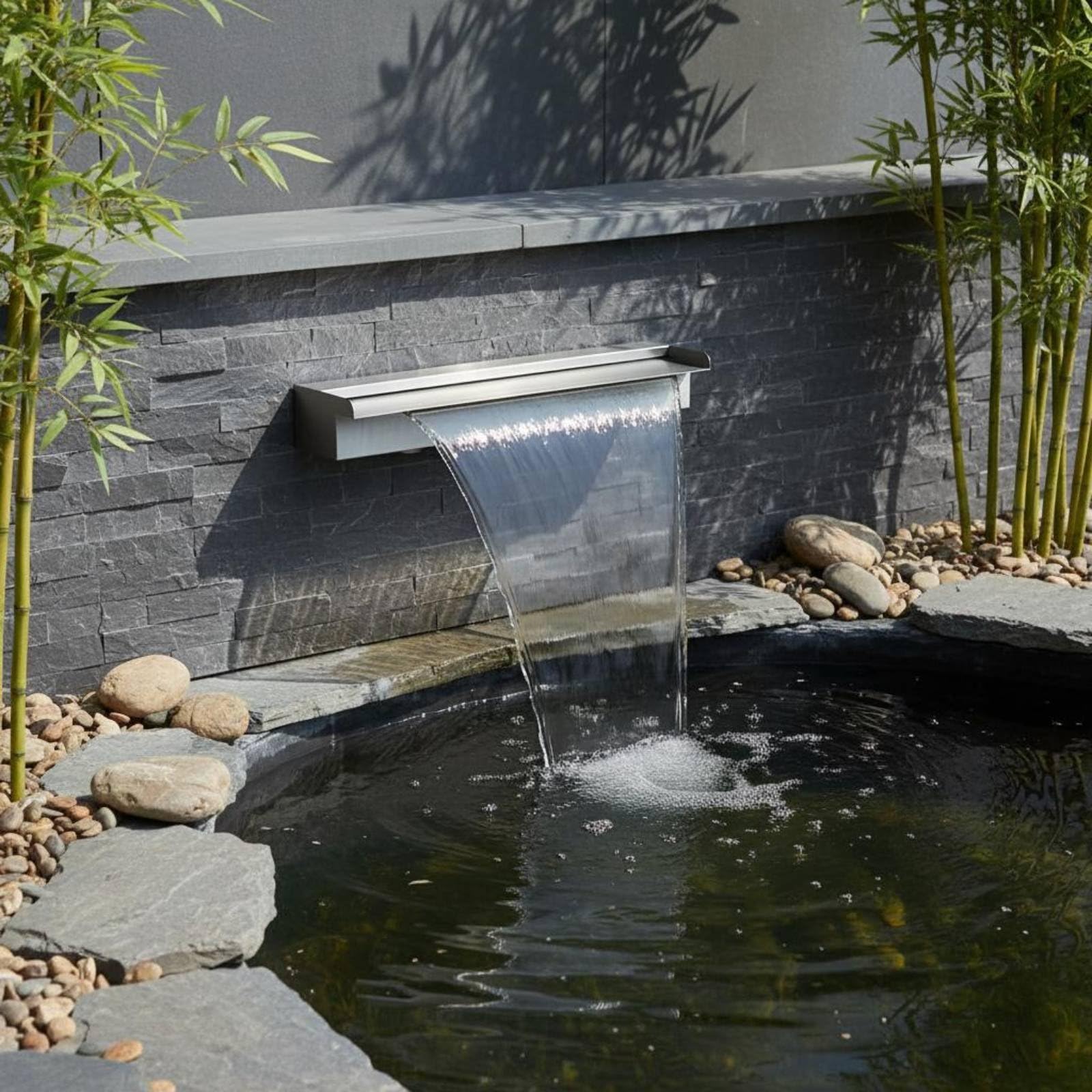 Edelstahl-Wasserfallauslauf Wasserfallrinne aus Edelstahl pflegeleicht Wasserfall-Überlaufbrunnen für Gartenteich, 60cm