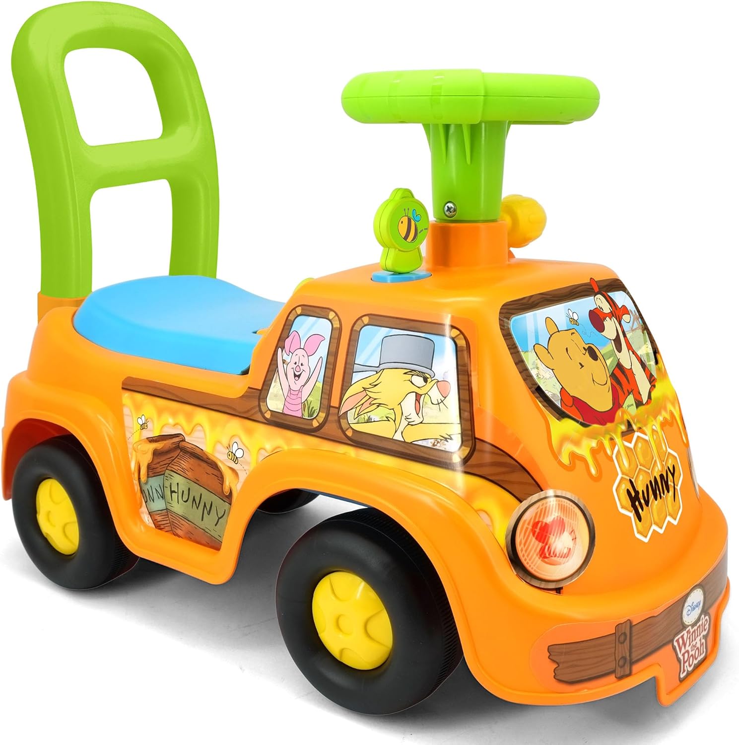 Kiddieland Winnie the Pooh Honey Van Ride-On with Lights & Sounds, Foot-to-Floor Push Car, Interactive Dashboard, Under-Seat Storage, for Toddlers 12–36 Months