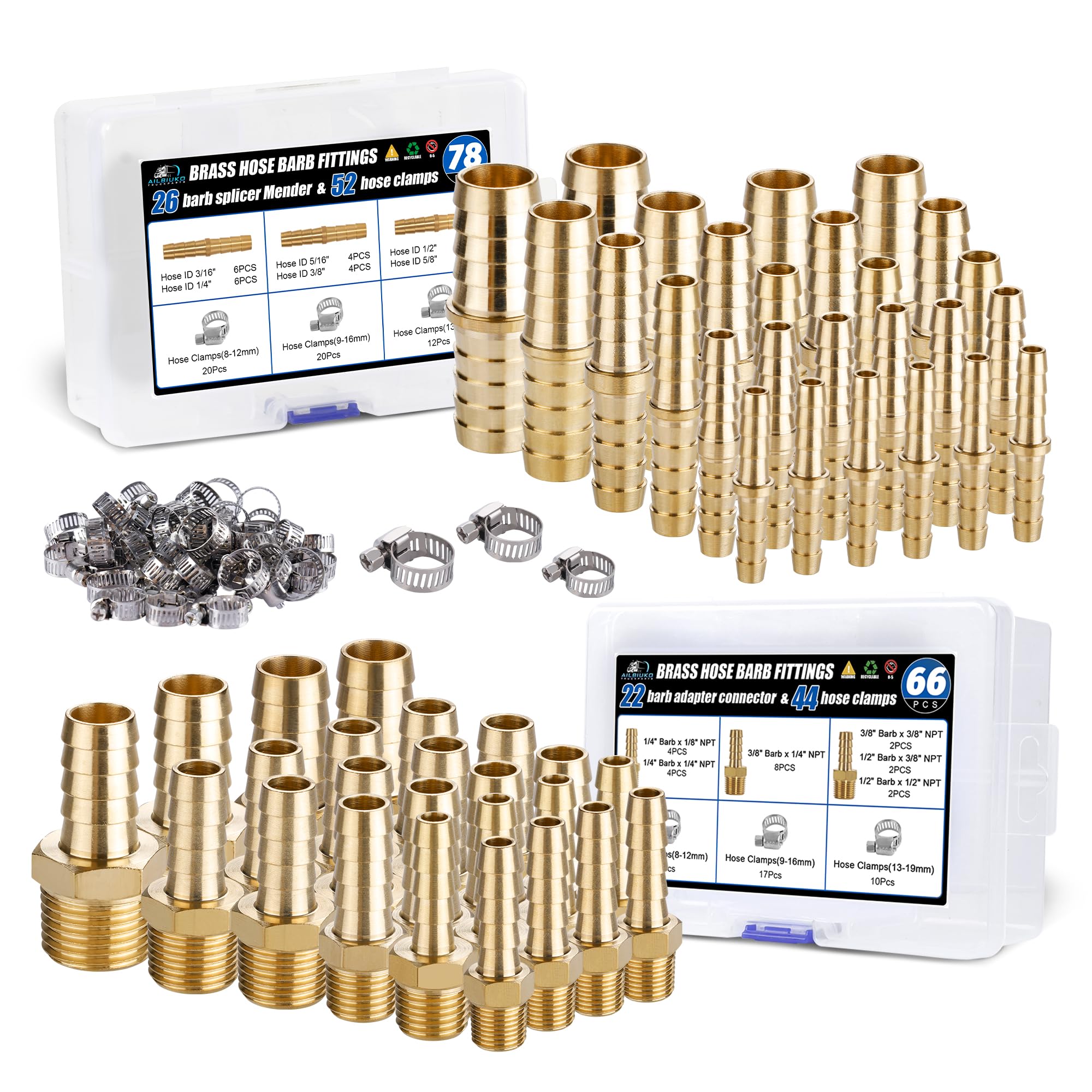 Ailbiuko 48PCS Brass Hose Barb Fittings,Barb Splicer Mender 3/16