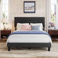 Avenco Full Size Bed Frame Upholstered Platform Bed Frame with 3-Height Adjustable Headboard Easy Tool-Free Assembly Under Bed
