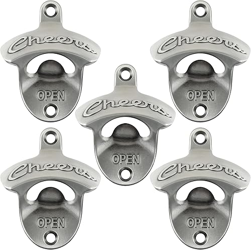Miniatura 17 de Abridor de botellas Cheers montado en la pared de acero inoxidable para cerveza, montaje en poste dorado antiguo (paquete de 2) Cobre Antiguo,Plata
