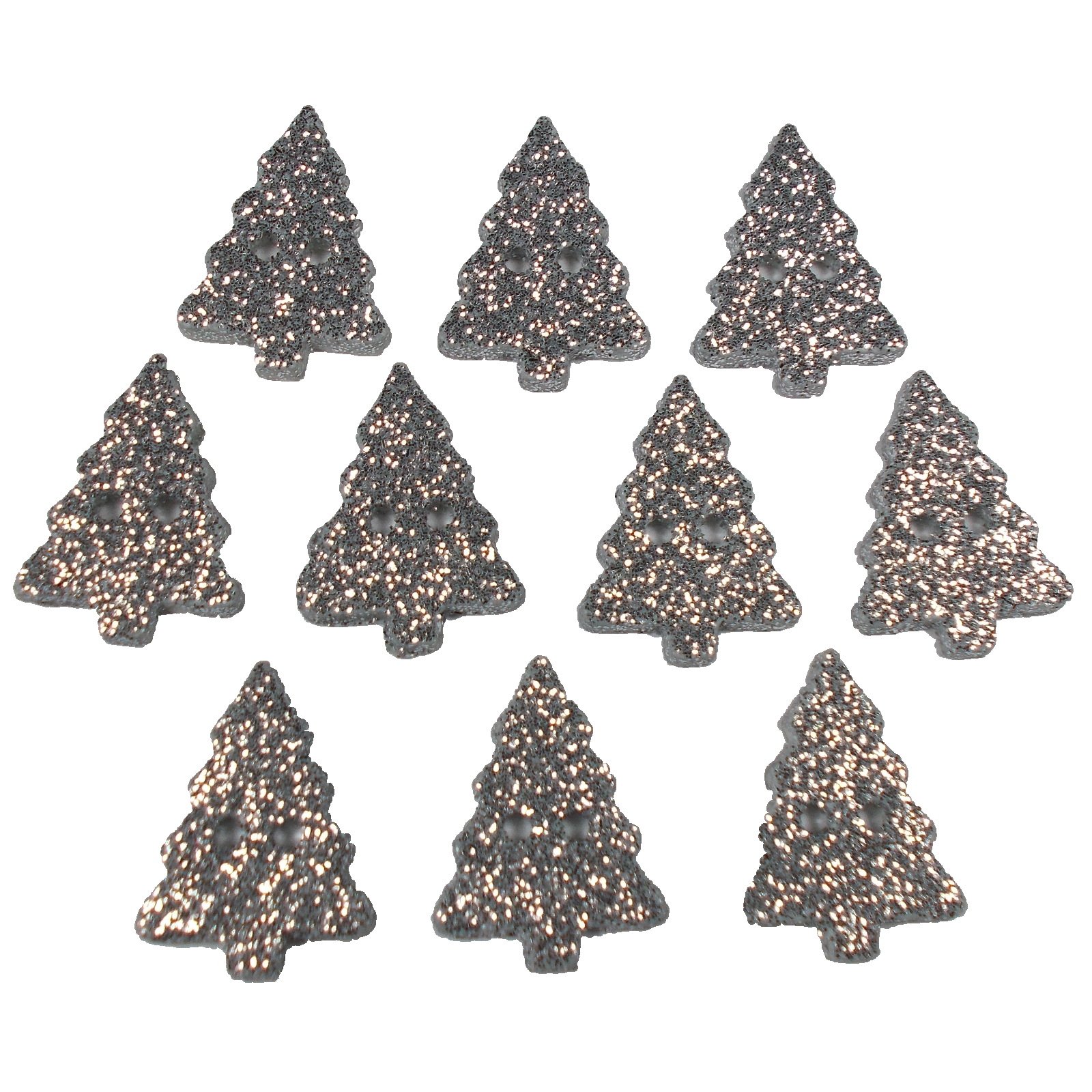 Glitter Xmas Christmas Tree Buttons 20mm x 15mm (Silver, 10)