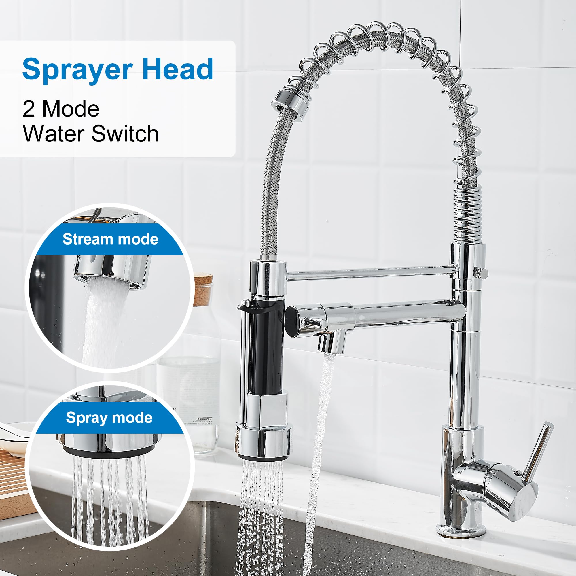 Kitchen Faucet with Pull Down Sprayer High Arc Single Handle Spring Kitchen Sink Faucet,Bright Chrome - Image 3