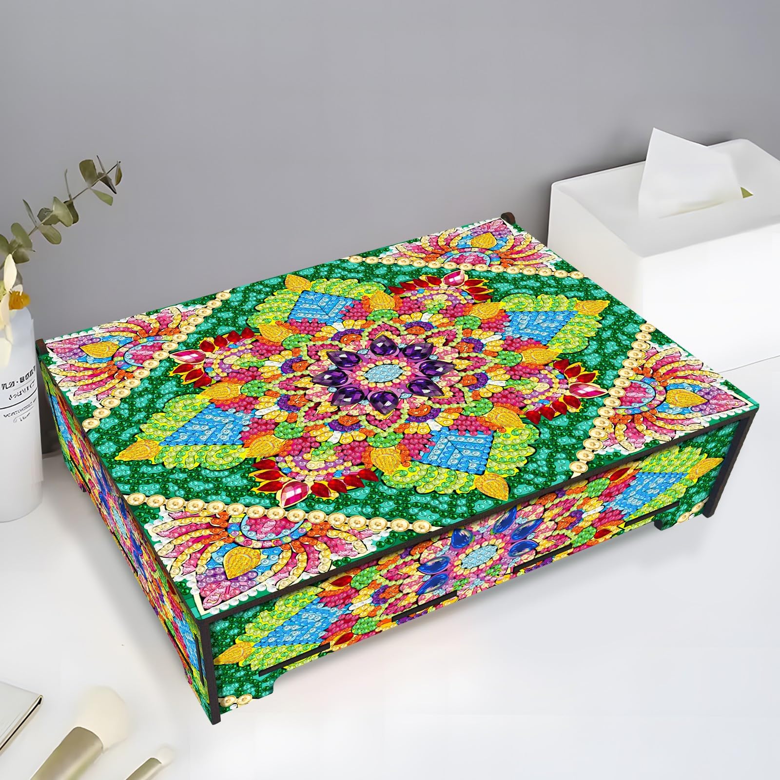 Boîte De Rangement Pour Peinture Diamant - En Bois, 25x21x1,5 Cm - Comprend Sac Et Outils - DIY Couronne De Cœurs