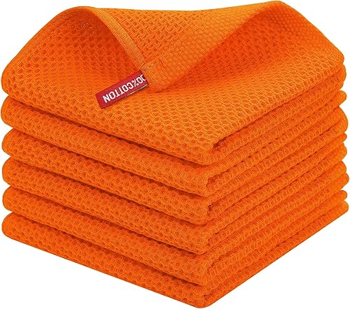Homaxy Paños de cocina de 100% algodón con tejido de gofre, ultra suaves, absorbentes, de secado rápido, 12 x 12 pulgadas, paquete de 6, naranja