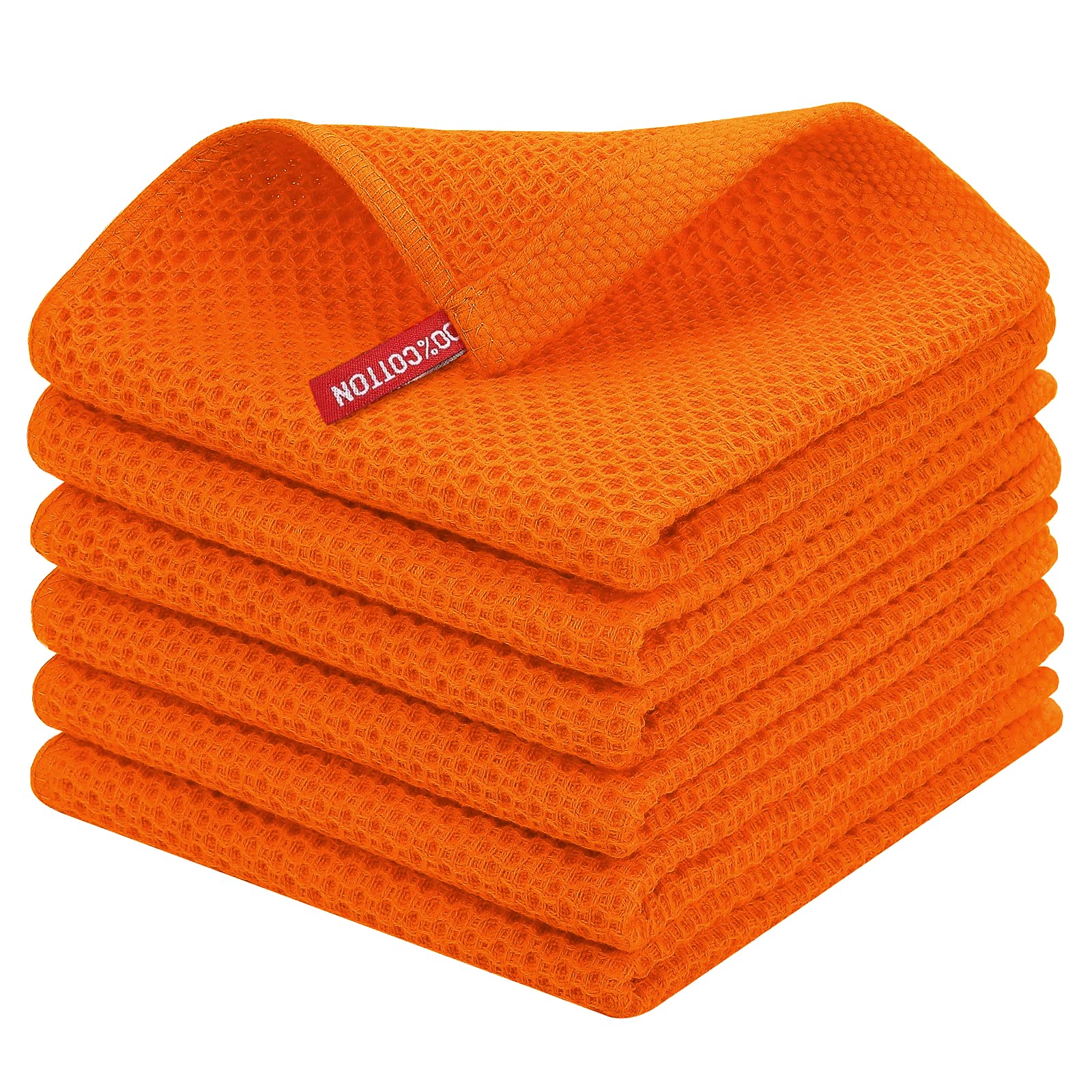 homaxy 100 cotton waffle weave kitchen dish cloths ultra soft absorbent quick drying dish towels 12 x 12 inches 6-pack orange