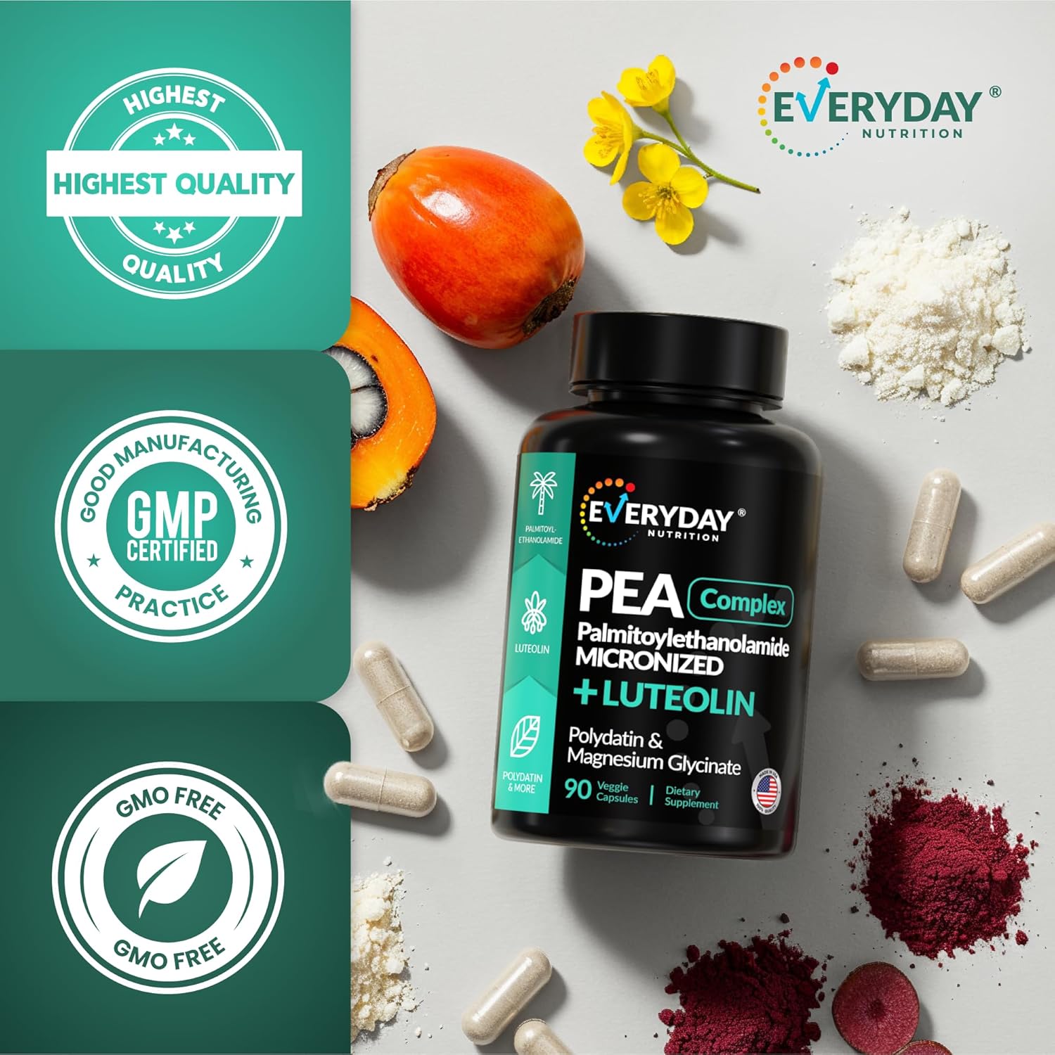 Palmitoylethanolamide Pea Micronized + Luteolin | Polydatin | Magnesium Glycinate | Pain Relief | Inflammation Reduction & Nervous System* | High Absorption – Non-GMO 90 Capsules - Image 7