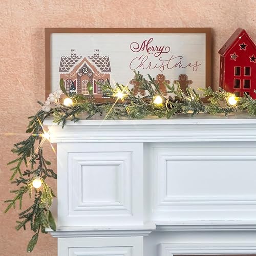 Miniatura 4 de Guirnalda de Navidad con pilas de 6 pies con luces LED, conos de pino, bayas blancas y bolas, pino artificial preiluminado con temporizador para