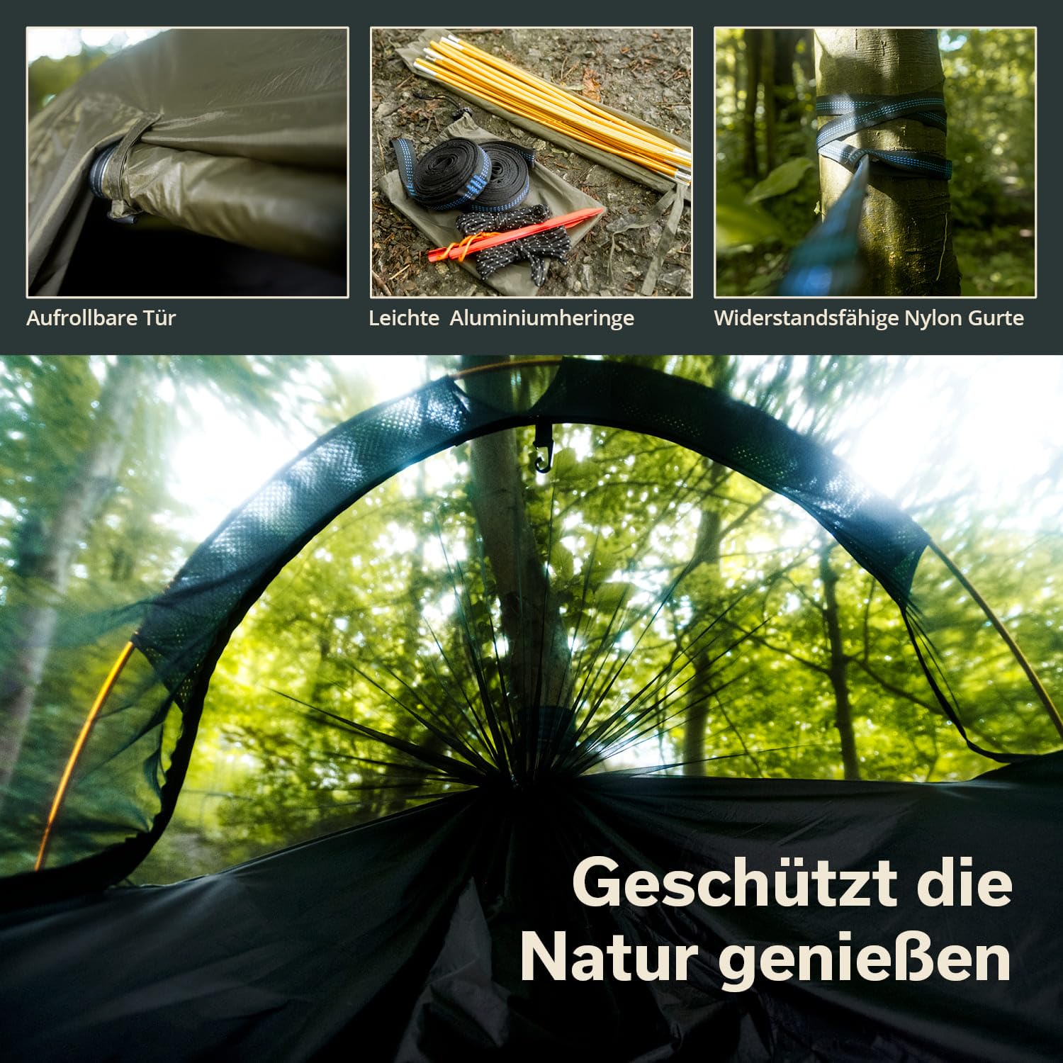 Skandika Hängemattenzelt Rian | Hängematte Outdoor mit Moskitonetz, 200 kg Tragkraft, Ultraleicht, Nylon, 1 Person Zelt, Atmungsaktiv, Baum-Aufhänge-Set | Reisehängematte Wandern, Trekking, Camping
