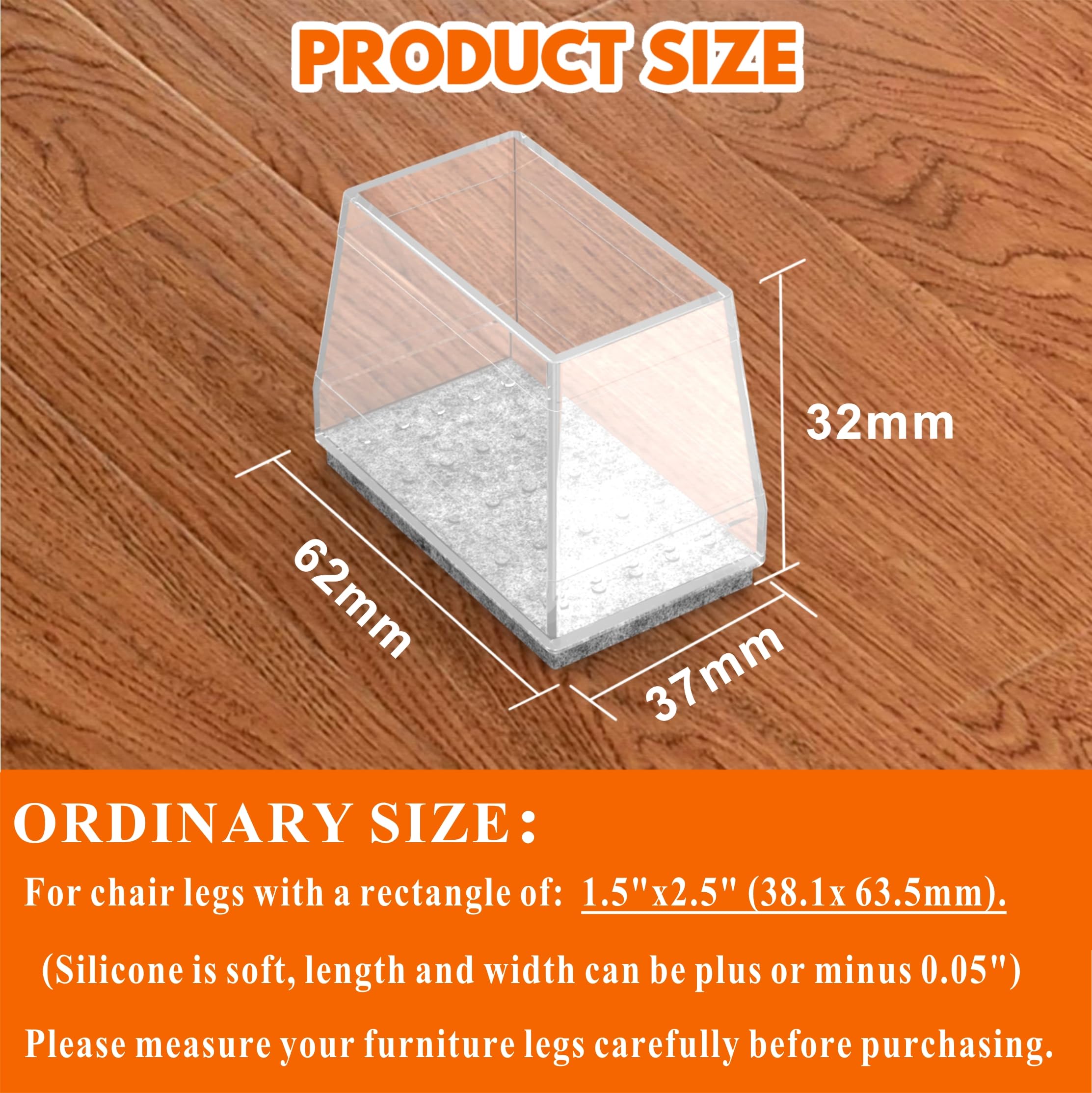 Protectores rectangulares para patas de silla para suelos de madera dura, 16 fundas de silicona para proteger suelos de azulejos de madera, almohadillas de fieltro, tapas de patas de muebles, reducen