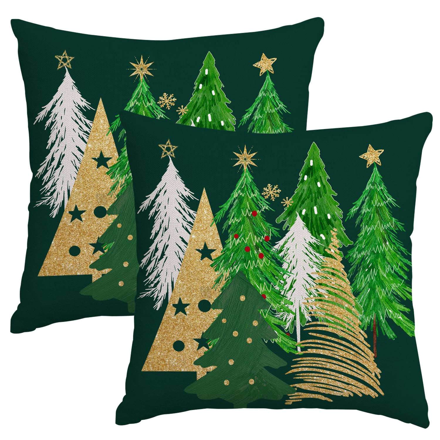Artmag Christmas Pillow Covers 16x16 Inch Set of 2 Christmas Tree Green Decorative Throw Pillow Covers Winter Holiday Cushion Cases Decor for Home Couch Sofa