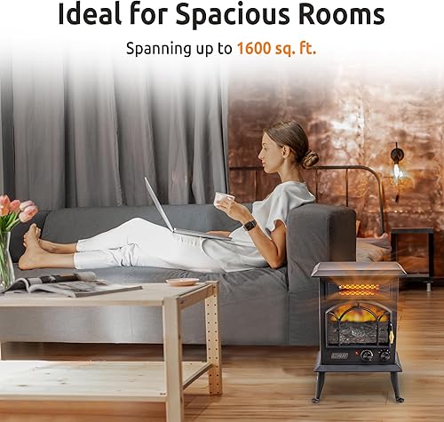 Miniatura 6 de EZ-Heat Calentador eléctrico de chimenea con efecto de llama, termostato ajustable, doble configuración de calor y protección contra