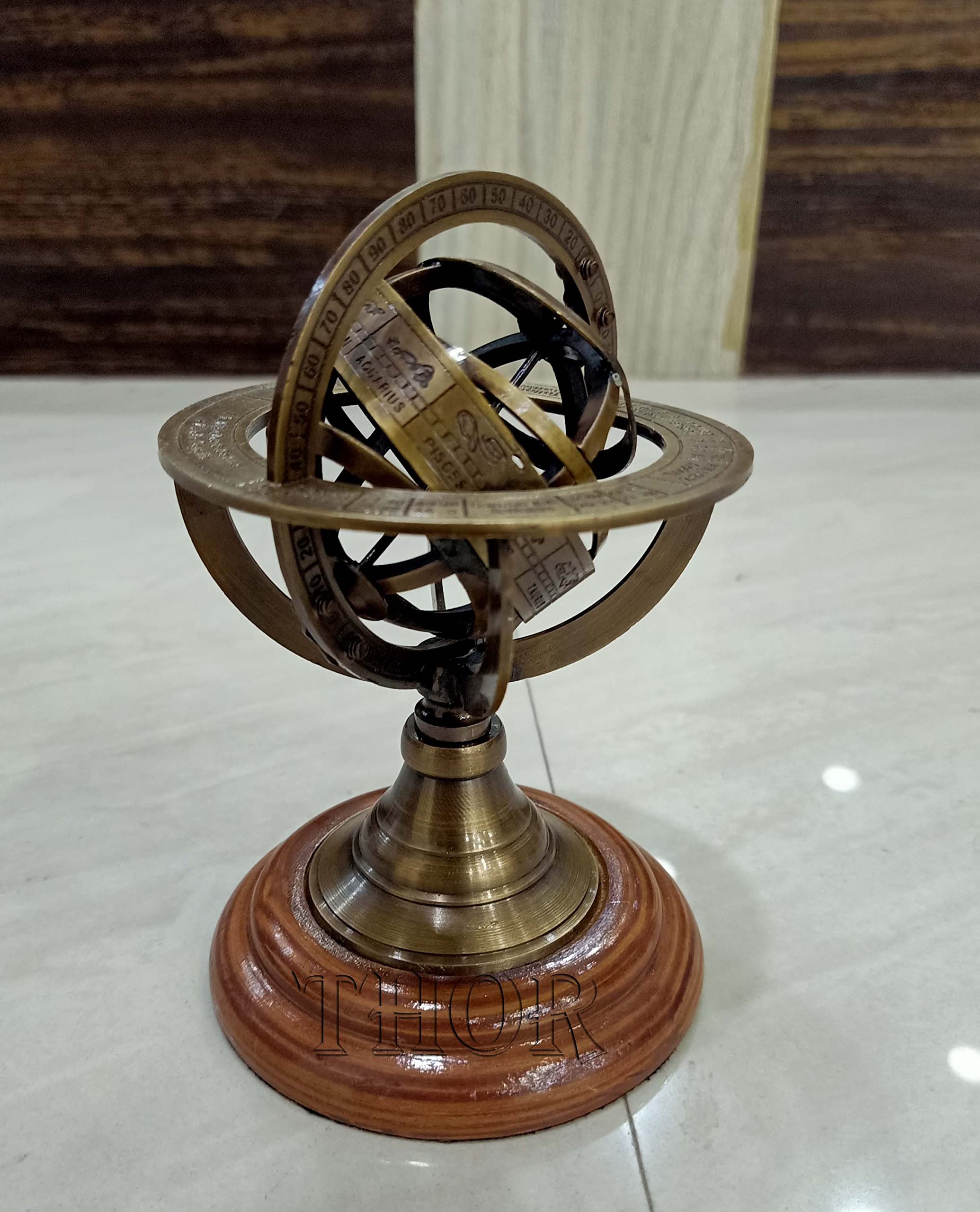 Engraved Brass Tabletop Armillary Nautical Sphere World Globe With Base Table Decor Gift (Antique Brass, 5 Inches) Rustic Vintage Home Decor Gifts