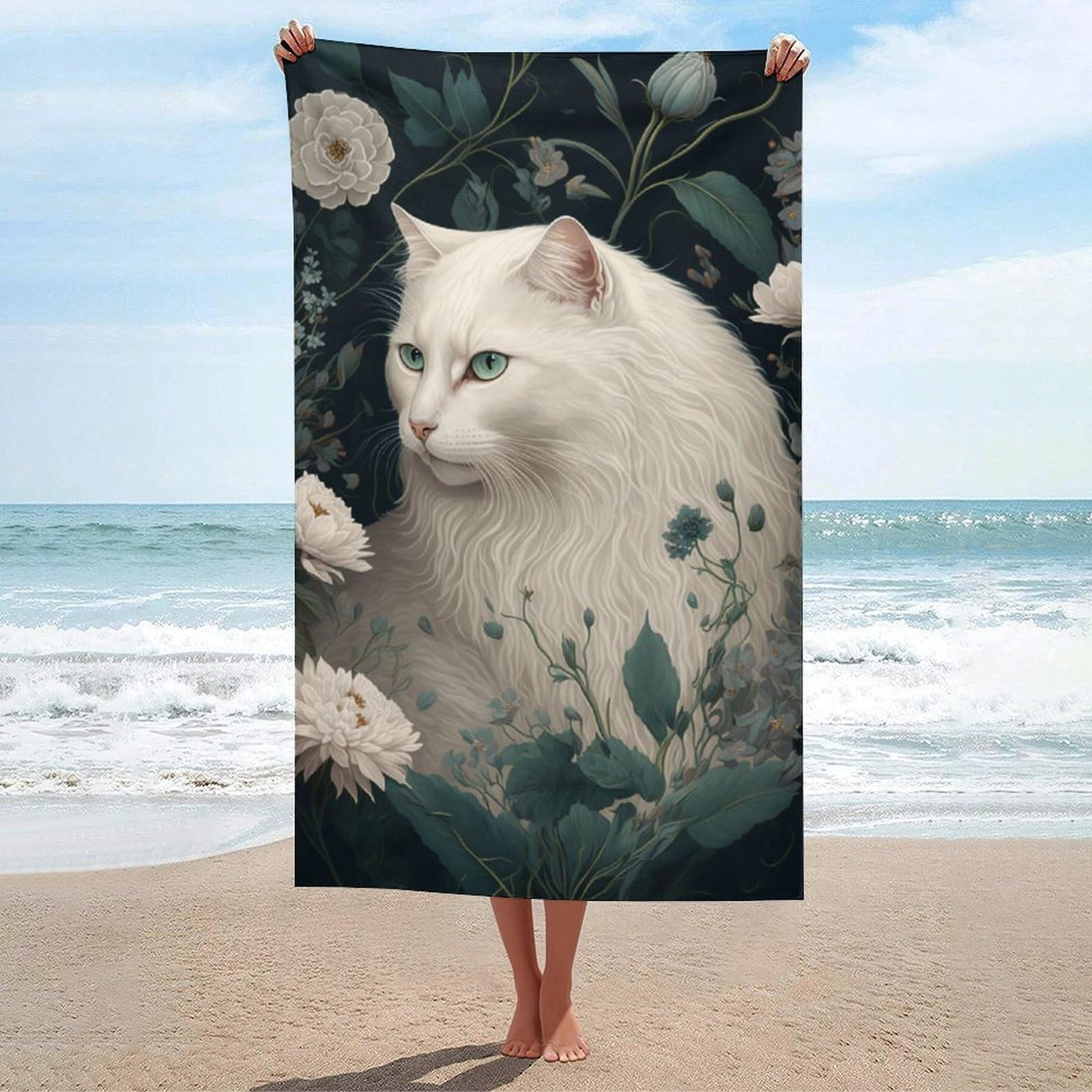 Serviette de plage sport extérieur chat Floral Fantasy
