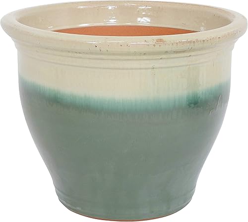 Miniatura 2 de Sunnydaze Studio - Maceta de cerámica con agujeros de drenaje, acabado esmaltado de alto fuego, resistente a los rayos UV y a las heladas, uso en