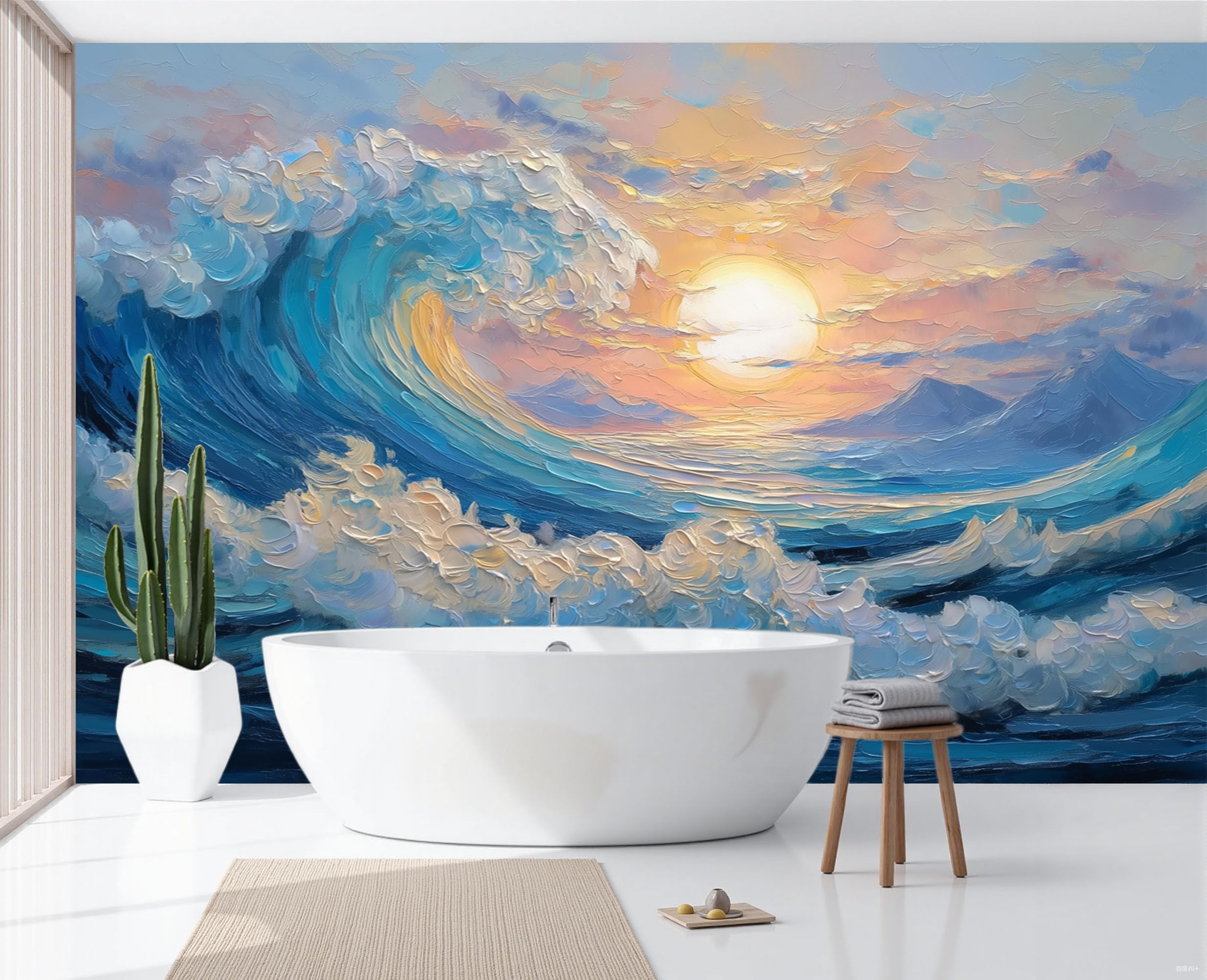 Papier Peint Panoramique Mer Bleu Royal 300x210 cm