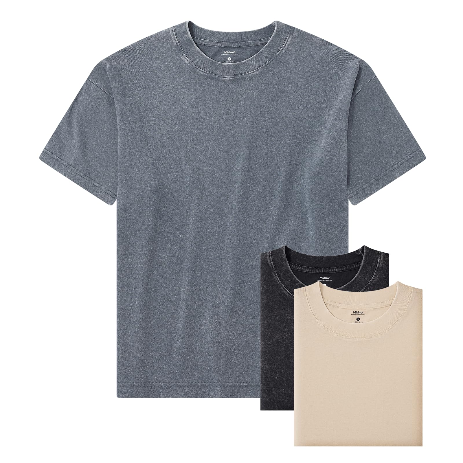 MIDMX Heavyweight Cotton T-Shirts for Men Women Unisex Acid Washed T Shirt 100% Cotton Vintage Short Sleeve Tees