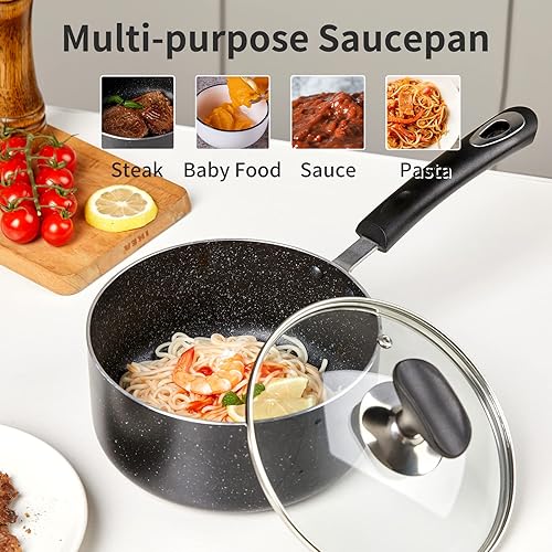 Miniatura 8 de RATWIA Cacerola de 2.5 cuartos con tapa, sartén ultra antiadherente de 2.5 cuartos de galón con tapa de cristal, ideal para la cocina del hogar,